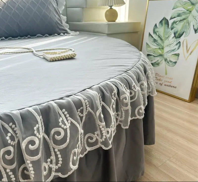 Round Microfiber Fabric Fitted Bedsheet And Bed-Skirt