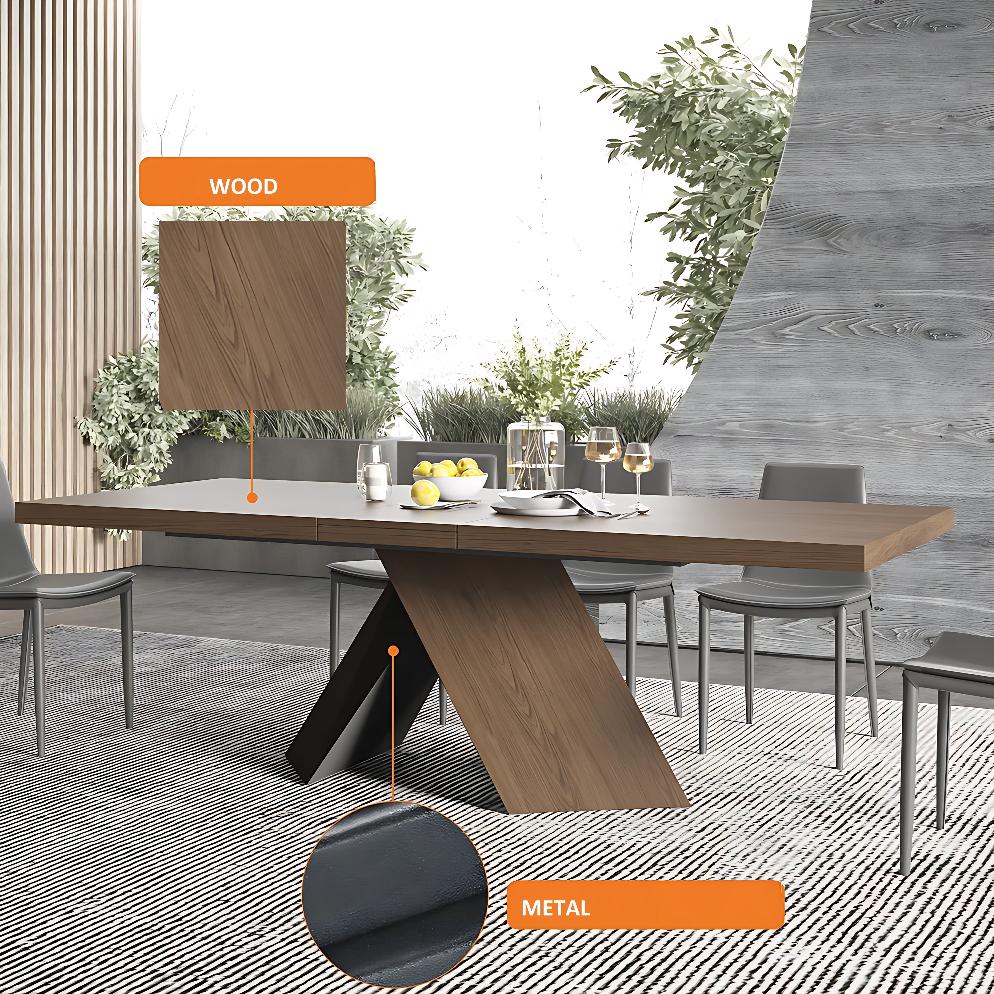 Rectangular Extendable Wooden Dining Table Set For 6
