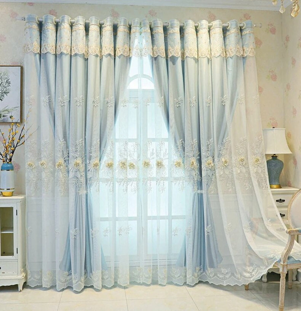 Polyester Tulle Window Curtain With Flower Embroidery / Ruchi