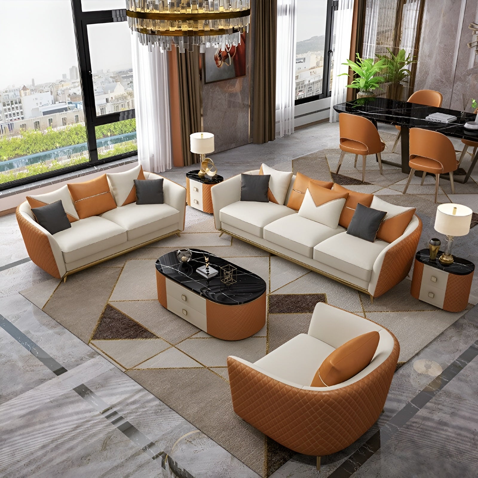 Astonishing Curvy Back Leather 1-2-3 Seater Sofa Set / Ruchi