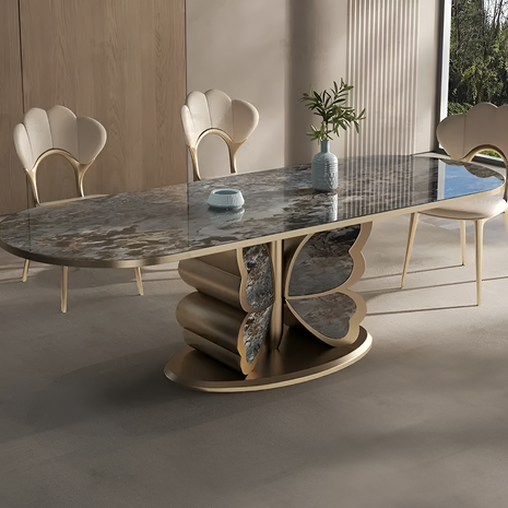 Butterfly Design Marble Dining Table Set / Ruchi