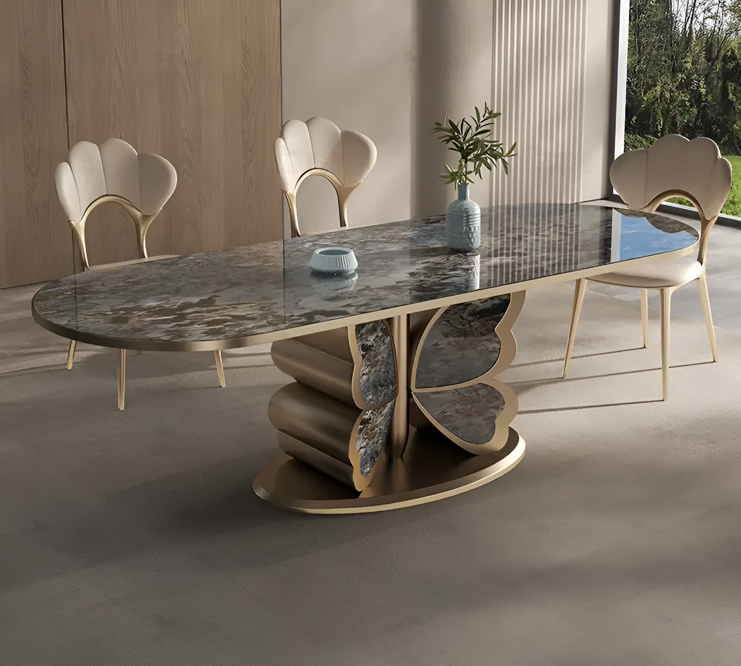 Butterfly Design Marble Dining Table Set