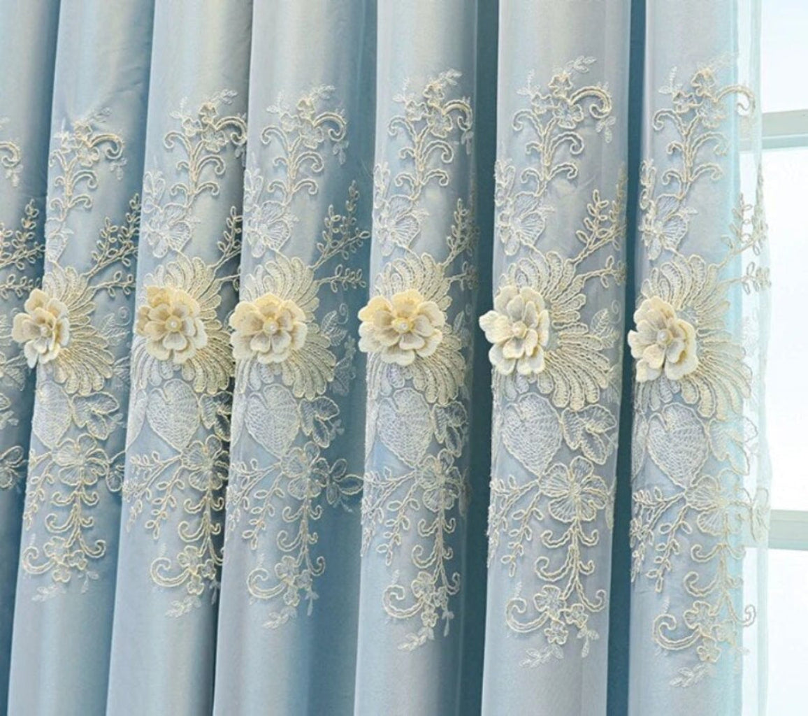 Polyester Tulle Window Curtain With Flower Embroidery / Ruchi