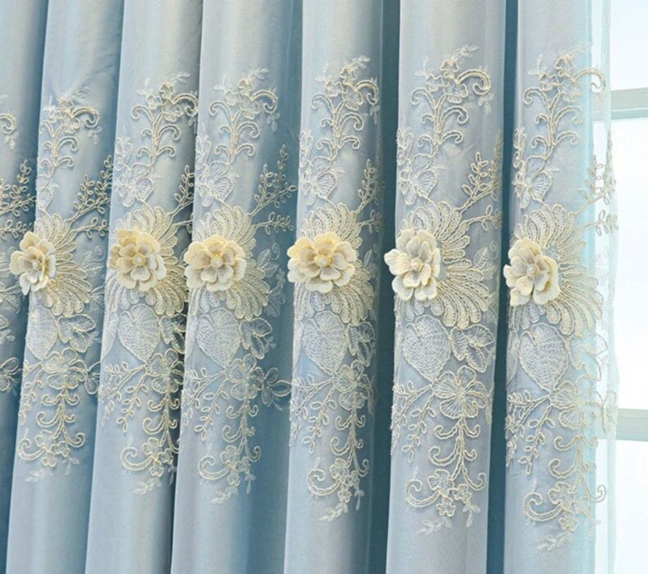 Polyester Tulle Window Curtain With Flower Embroidery / Ruchi