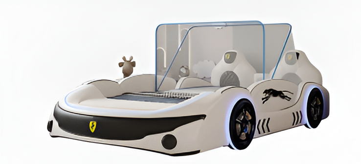 LED Leather Kids Car Bed With Mattress
