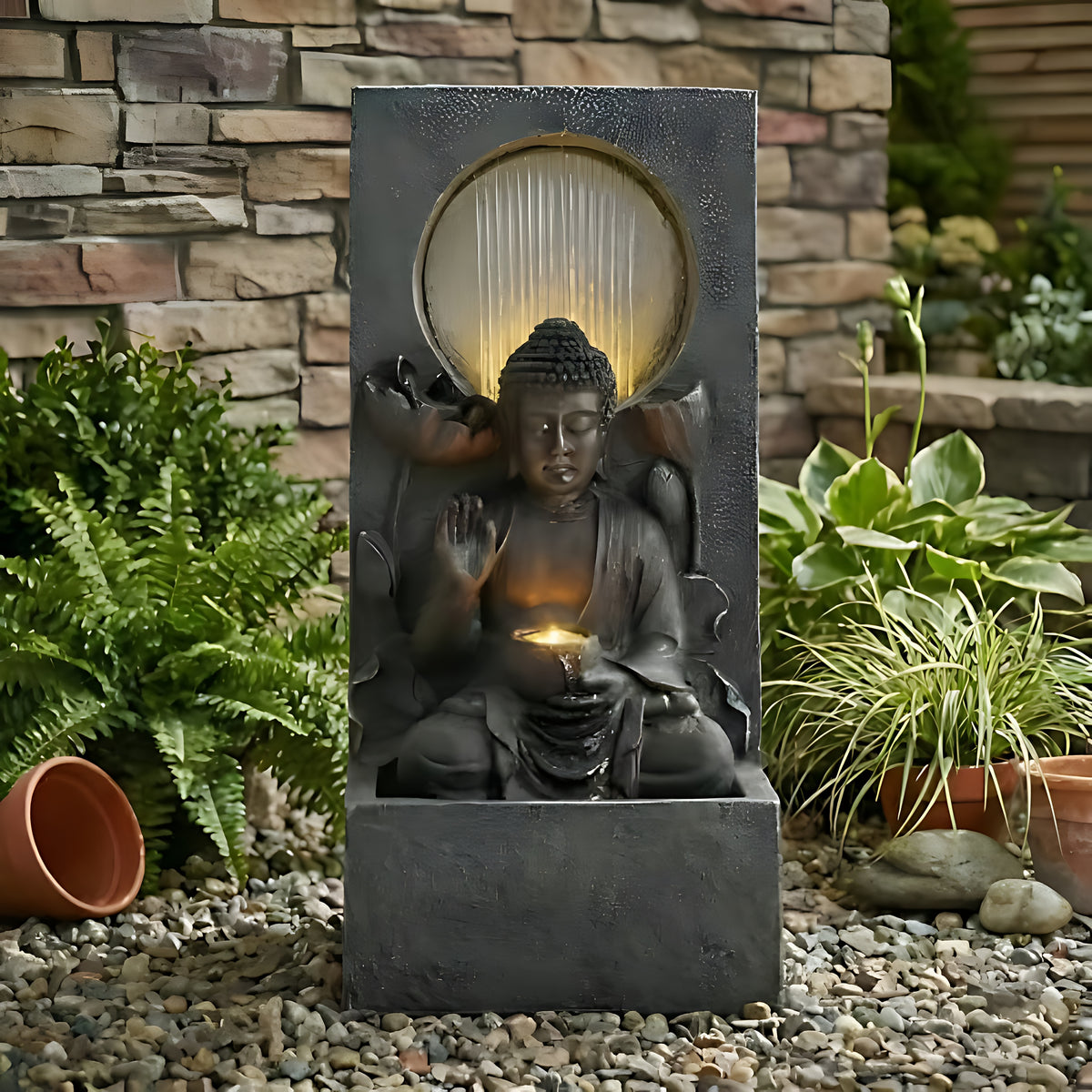 28'' Resin LED Buddha Waterfall Outdoor Fountain / Ruchi