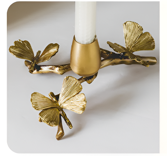 Nature Butterfly Design Brass Candle Holder