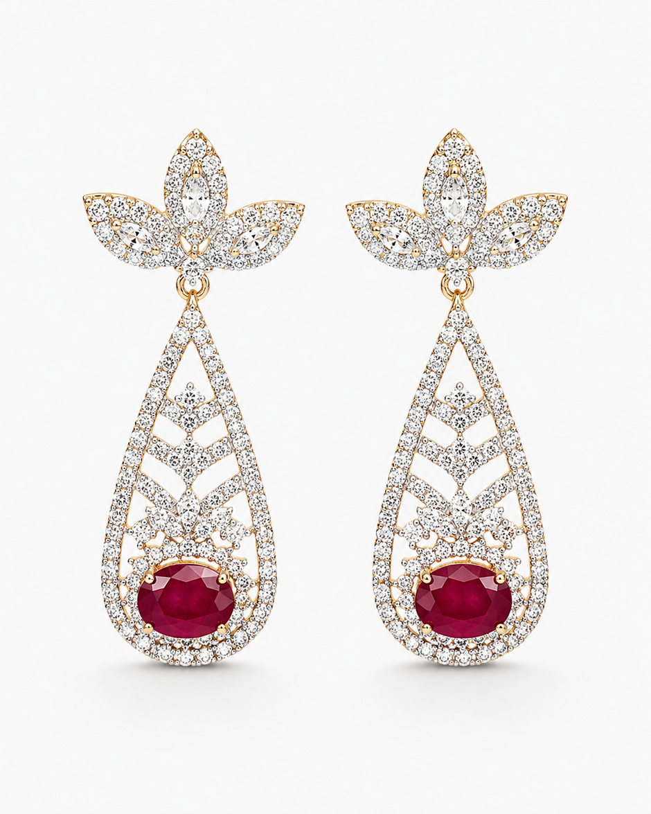 Chandelier Drop Design Cubic Zirconia Metal Earrings / Ruchi