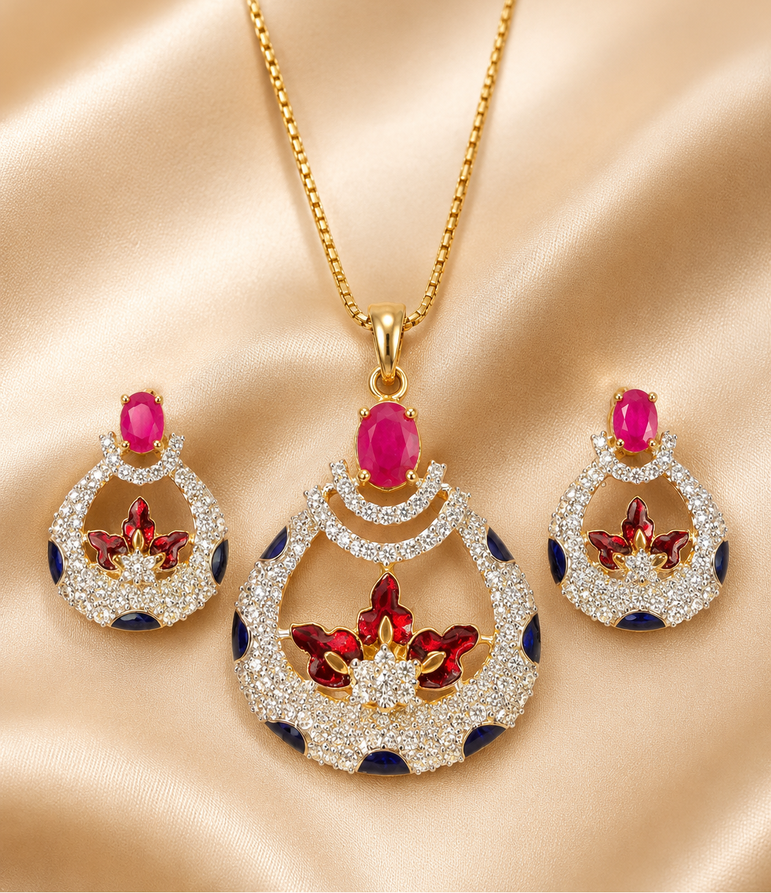 American Diamond Tear Drop Earrings And Necklace Set / Ruchi