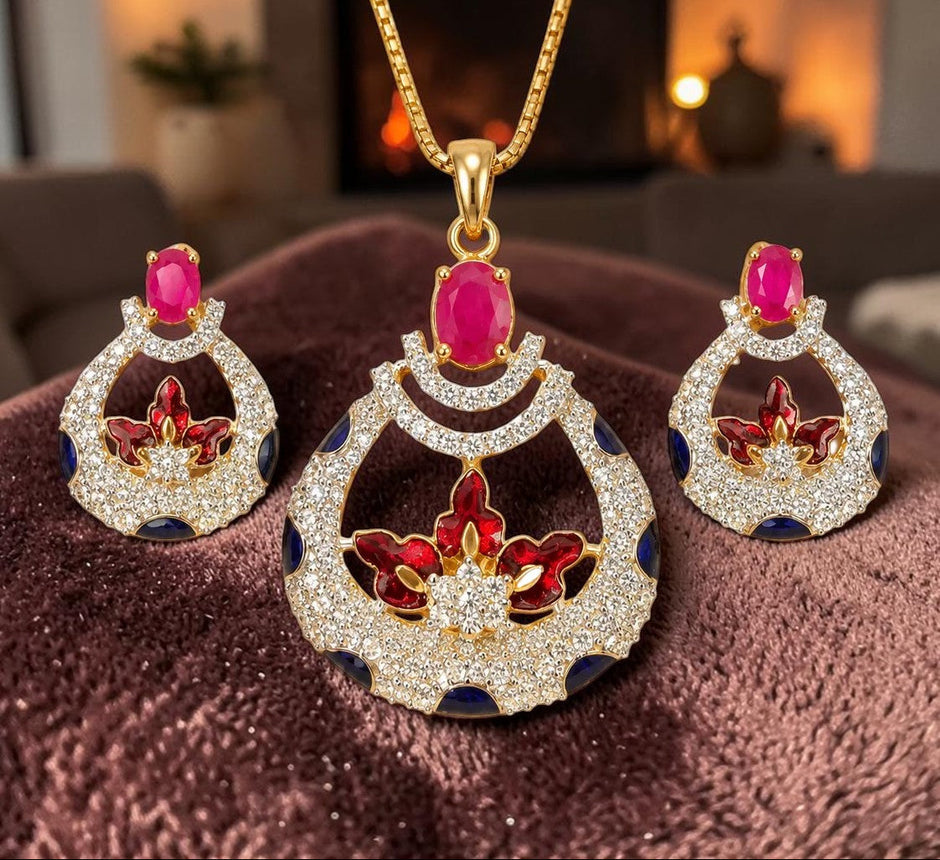 American Diamond Tear Drop Earrings And Necklace Set