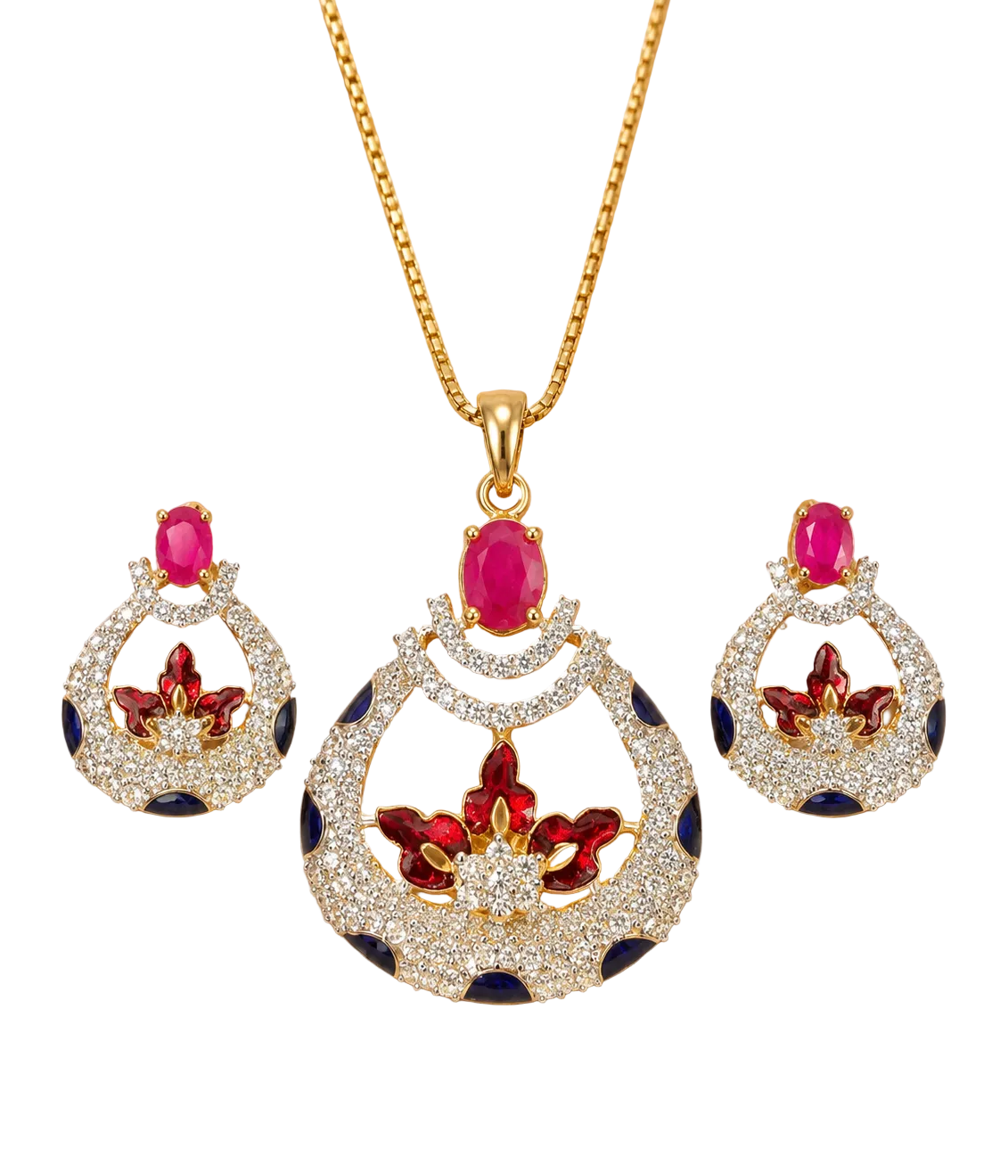 American Diamond Tear Drop Earrings And Necklace Set / Ruchi