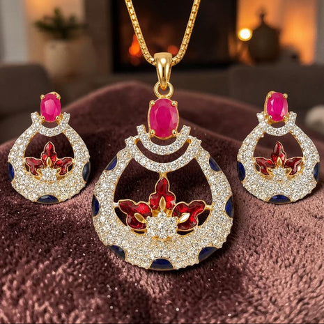 American Diamond Tear Drop Earrings And Necklace Set