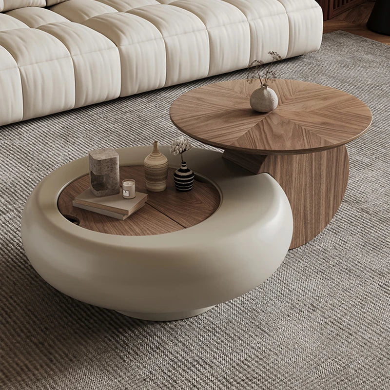 Extendable Round Wooden Coffee Table With Storage / Ruchi