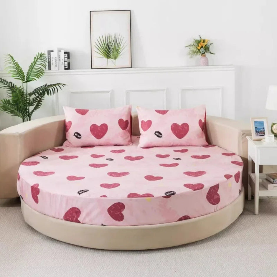 Round Cotton Fitted Bedsheet With Pillowcases / Ruchi