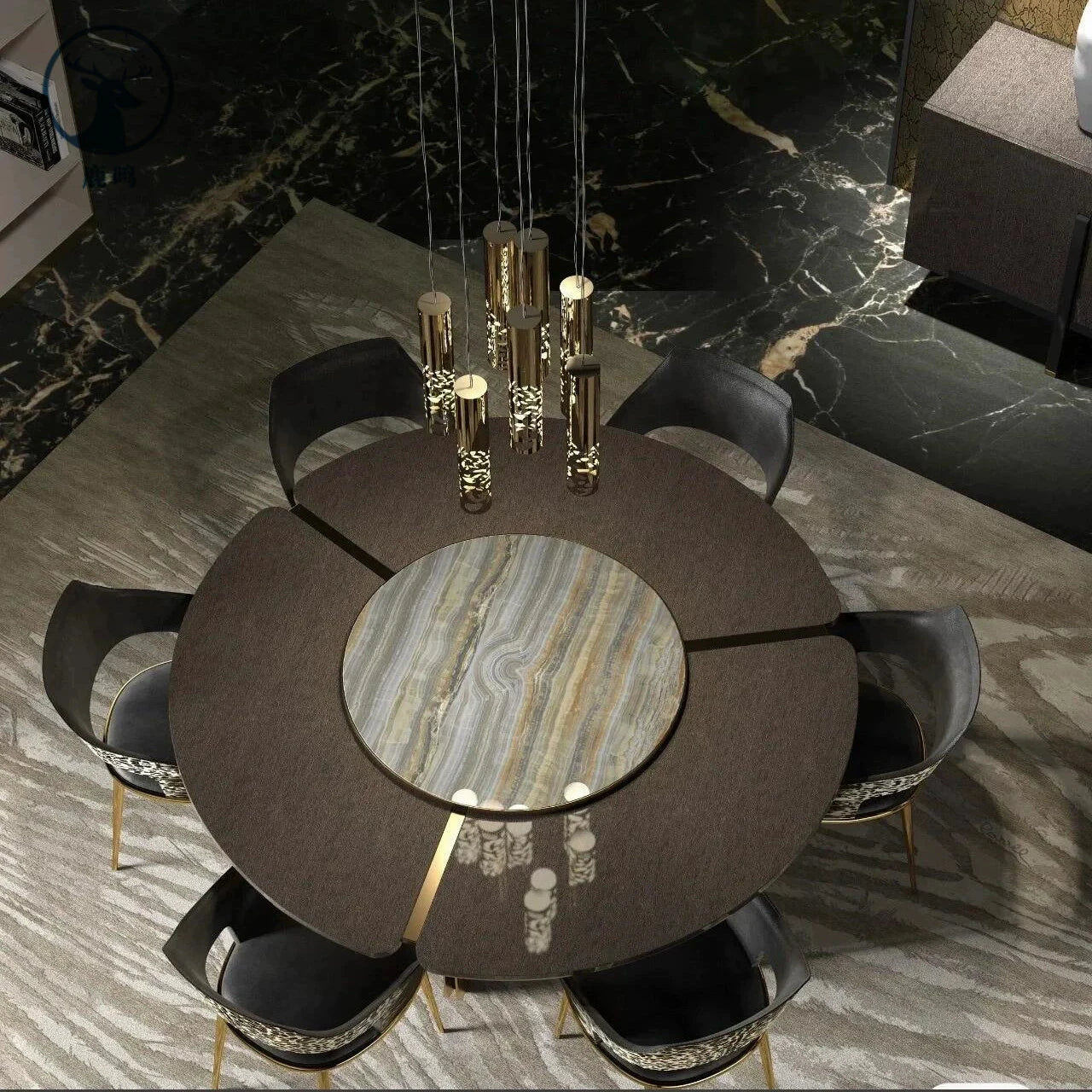 Shiny Wooden Top Round Dining Table Set