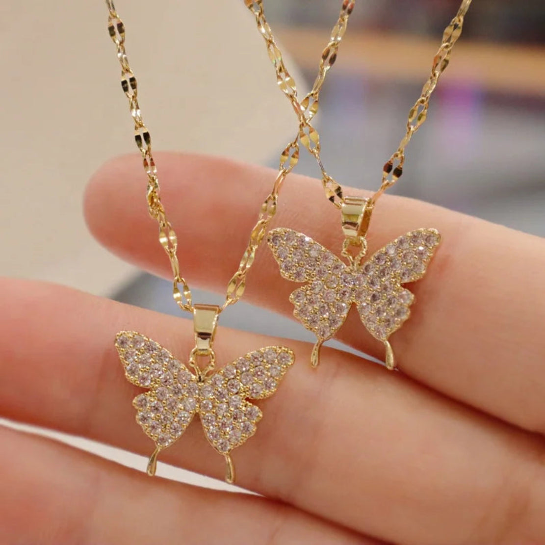 Double Layered Crystal Pendant Necklace