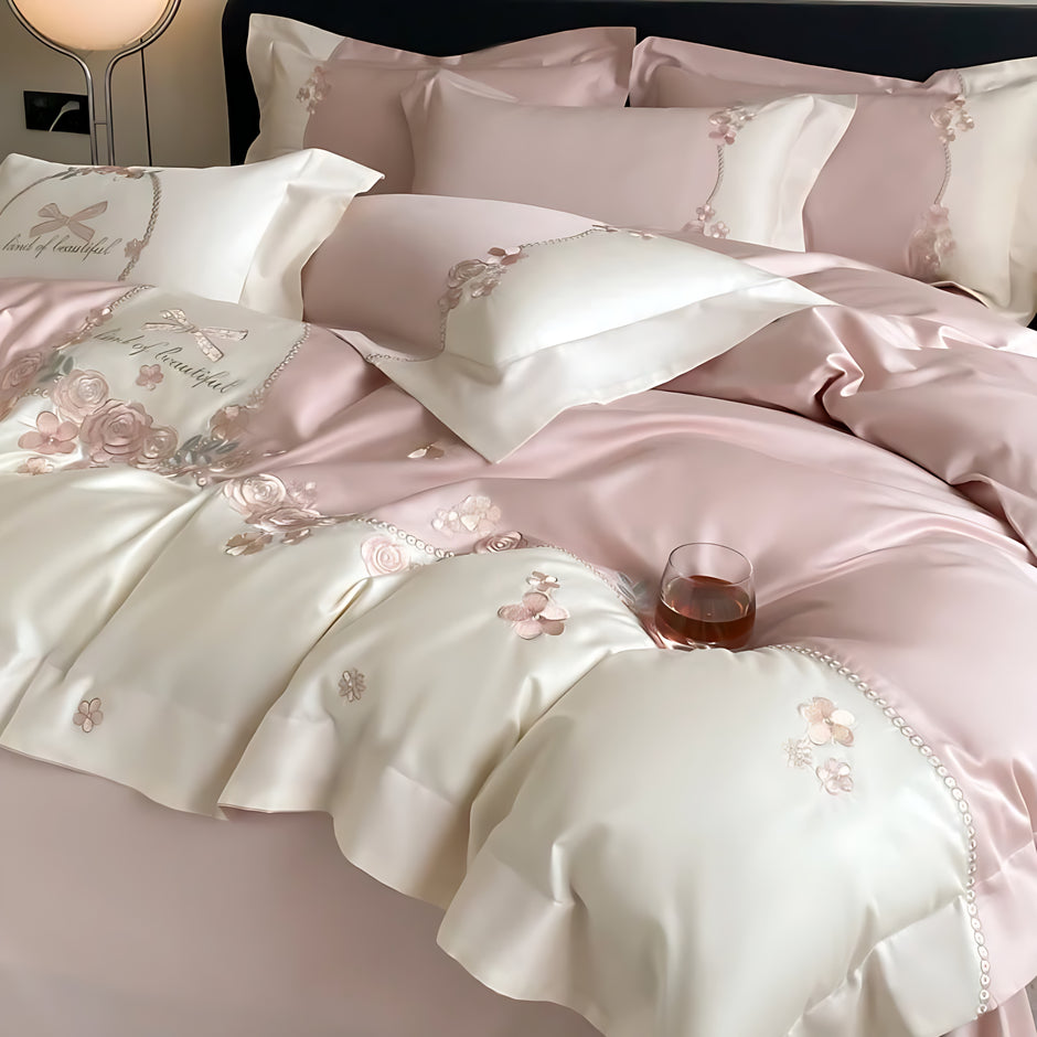 French-Style Fitted Floral Cotton Bedding Set / Ruchi