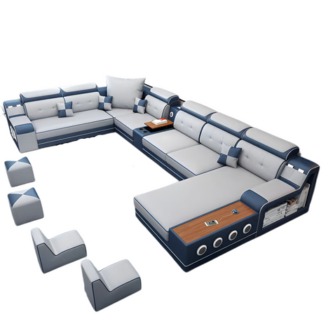 Multifunctional Leather Sectional Sofa with Chaise