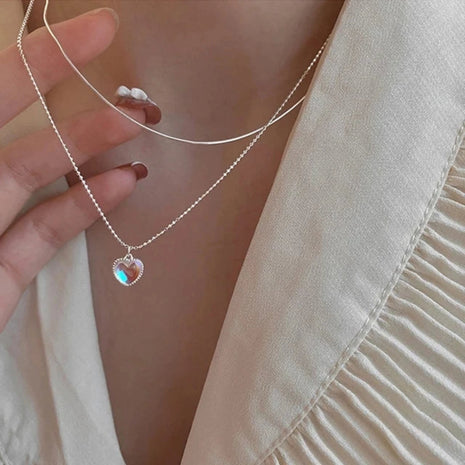 Dual Layer Moonstone Heart Necklace / Ruchi