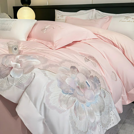 4Pcs Floral Cotton Polyester Fitted Bedding Set / Ruchi
