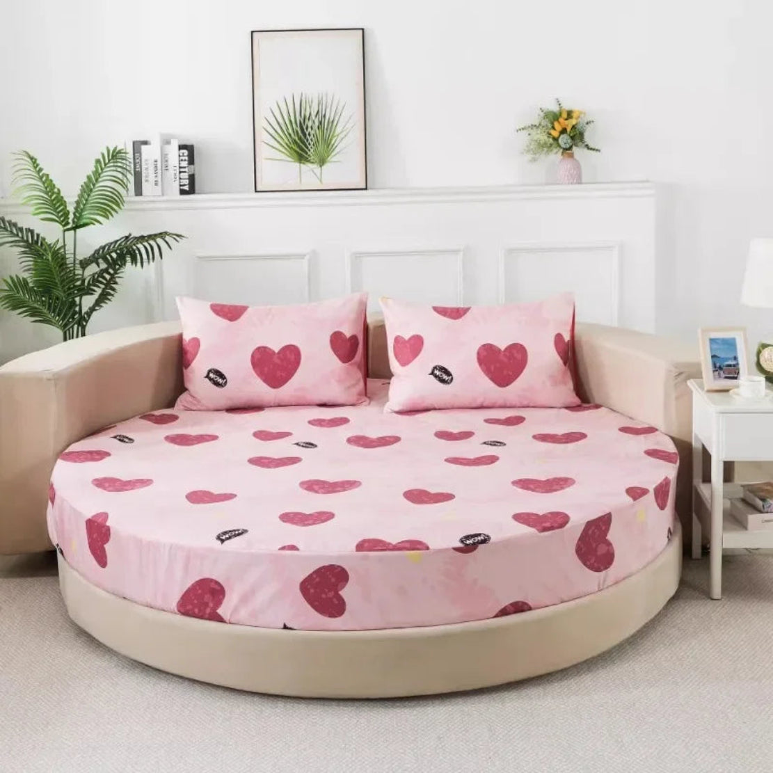 Round Cotton Fitted Bedsheet With Pillowcases / Ruchi