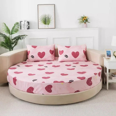 Round Cotton Fitted Bedsheet With Pillowcases / Ruchi