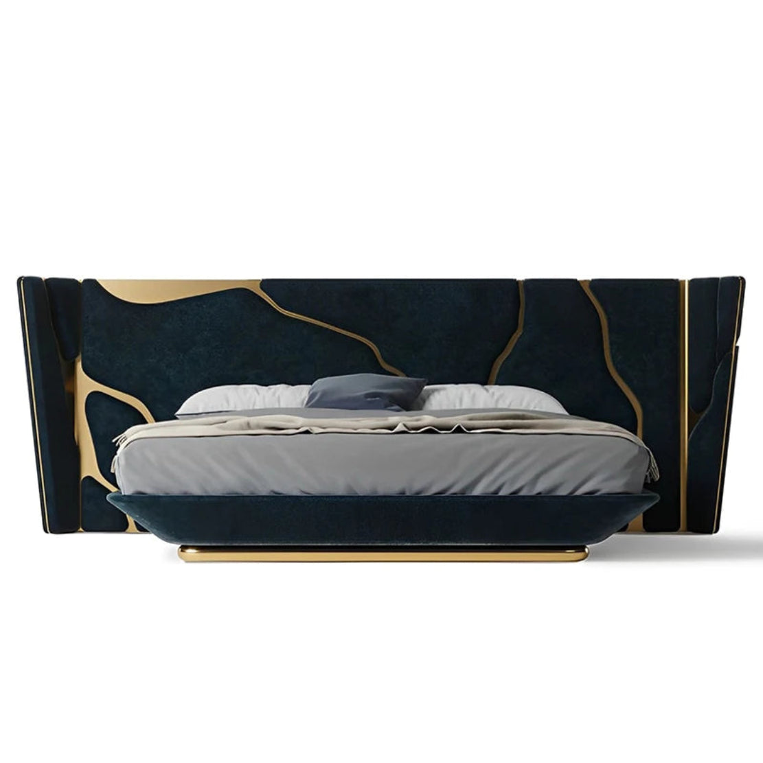 Golden Metallic Veins Design Velvet Bed / Ruchi
