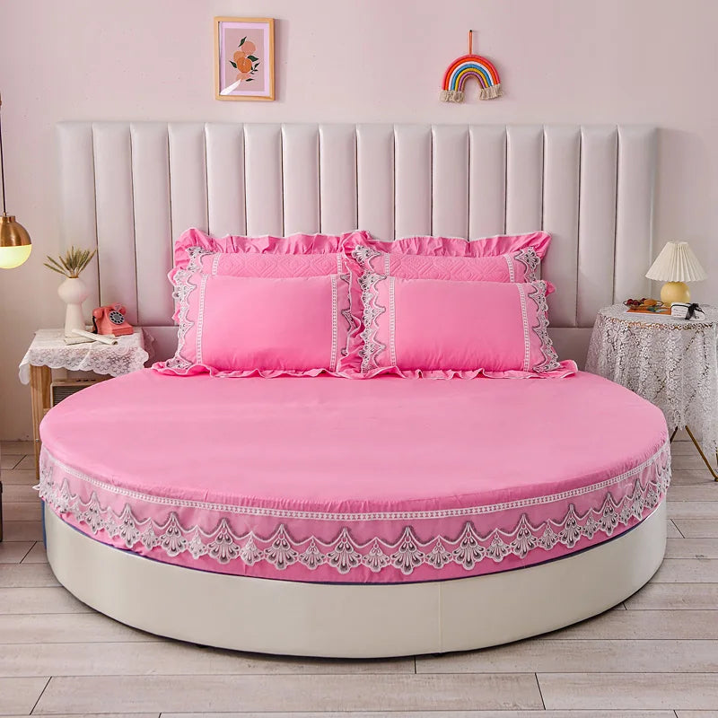 Plain Round Cotton Fitted Sheet With Pillowcases