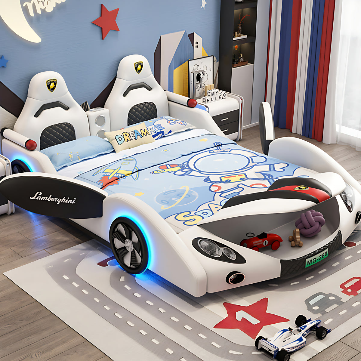 Car Theme Childrens LED Leather Bed / Ruchi