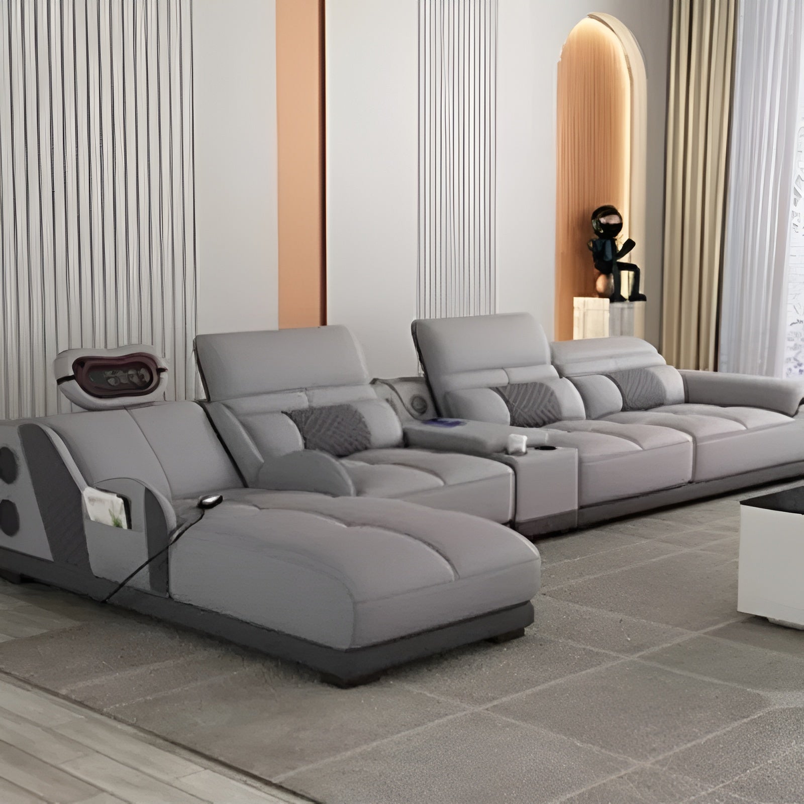 Head Massager Leather Sectional Sofa