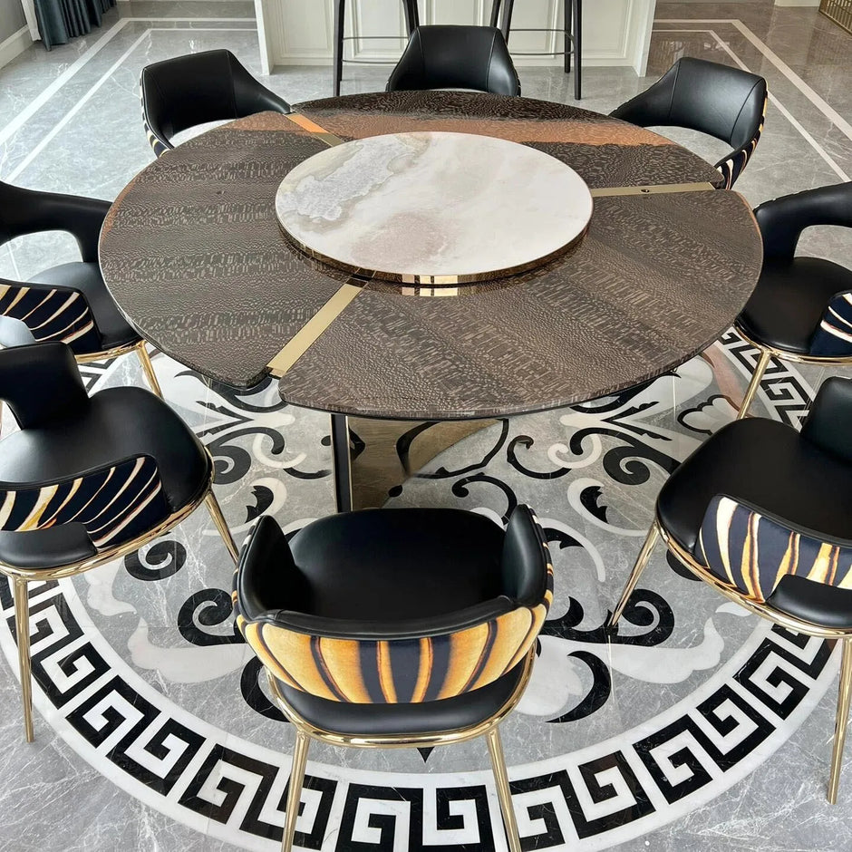 Shiny Wooden Top Round Dining Table Set