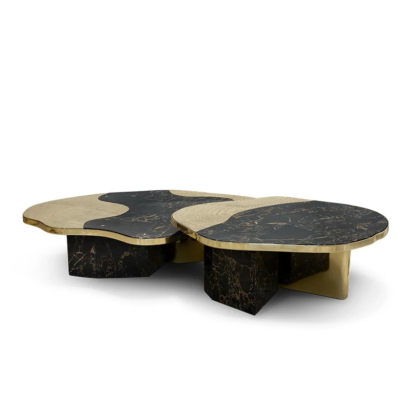 Contemporary Marble And Metal Coffee Table Set