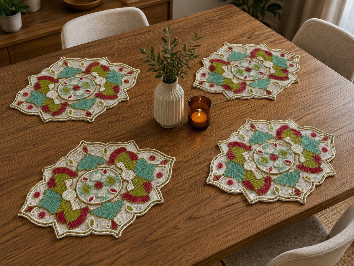 2 PCS Mandala Embroidered Beaded Placemat / Ruchi
