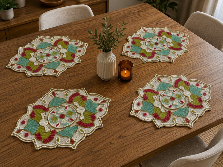 2 PCS Mandala Embroidered Beaded Placemat / Ruchi