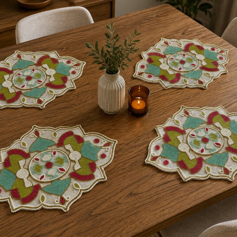 2 PCS Mandala Embroidered Beaded Placemat / Ruchi