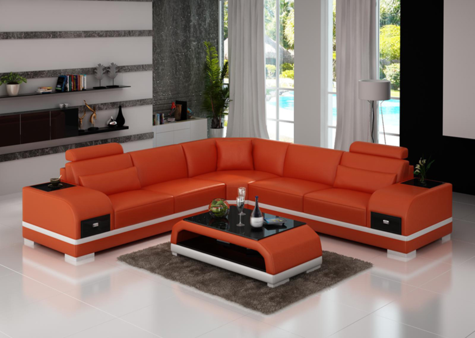 L-Shaped Leather Sectional Sofa With Storage / Ruchi