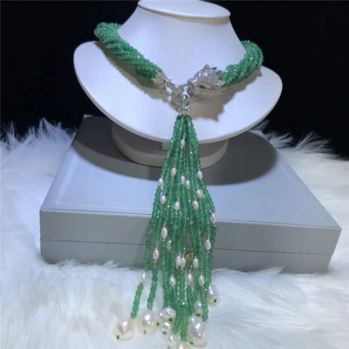 Tassel Design Green Agate Necklace Or Earrings / Ruchi