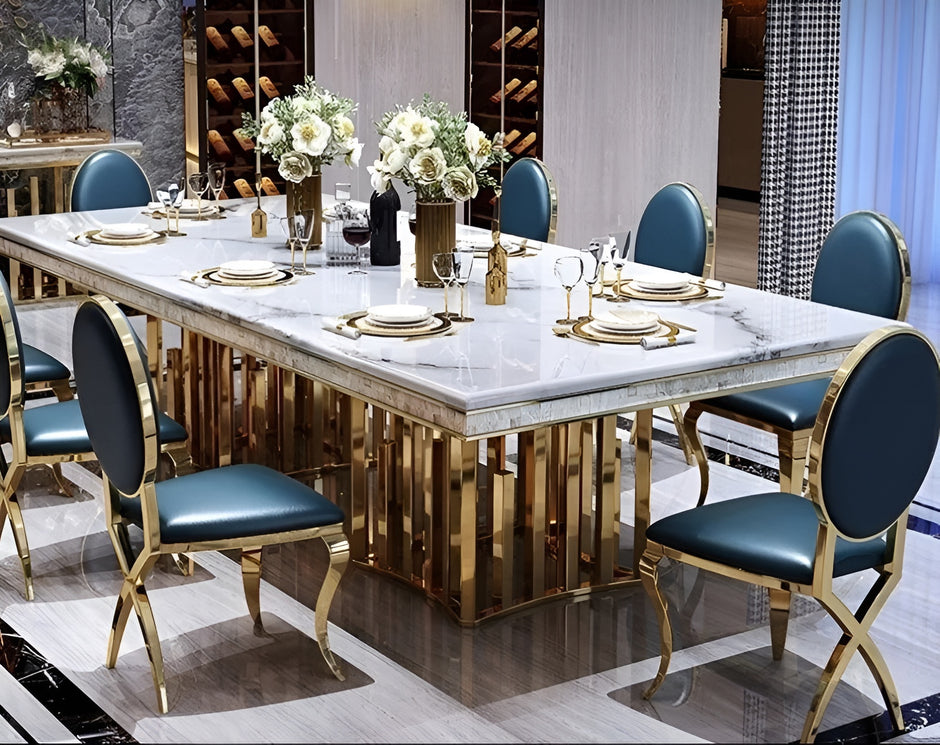 7 Pieces Marble Top Dining Table And Chairs Set