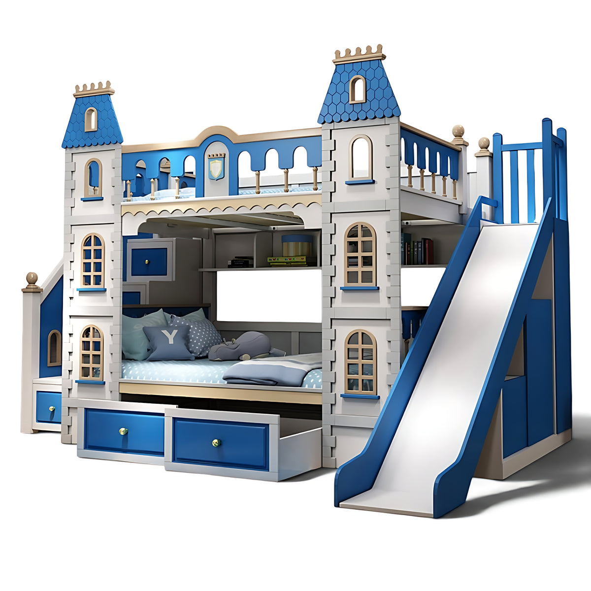 Wooden Castle Bunk Bed With Slide / Ruchi