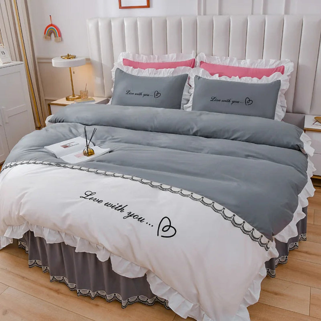 Round Cotton Fitted Bedsheet Bed-skirt Set / Ruchi