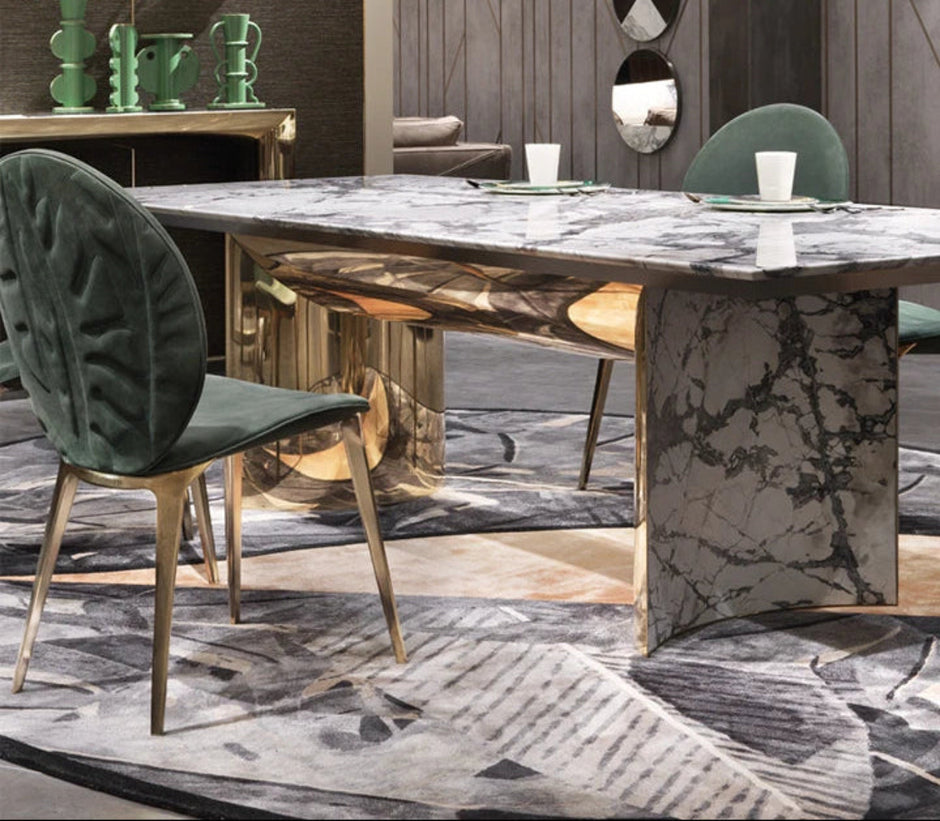 Rectangular Marble Dining Table Set With Bench