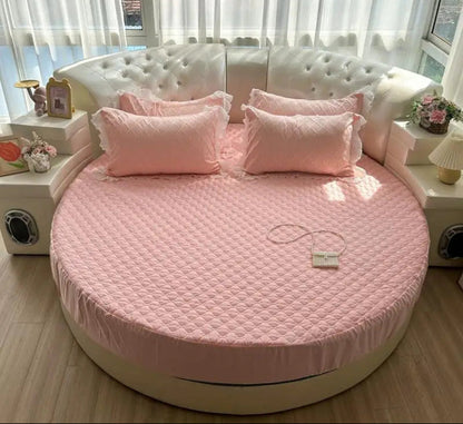 Cotton Round Fitted Bedsheet And Pillows