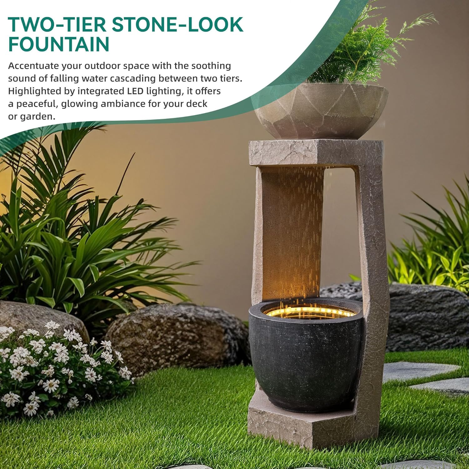 32-inch Resin and Fiberglass Outdoor Fountain with LED / Ruchi
