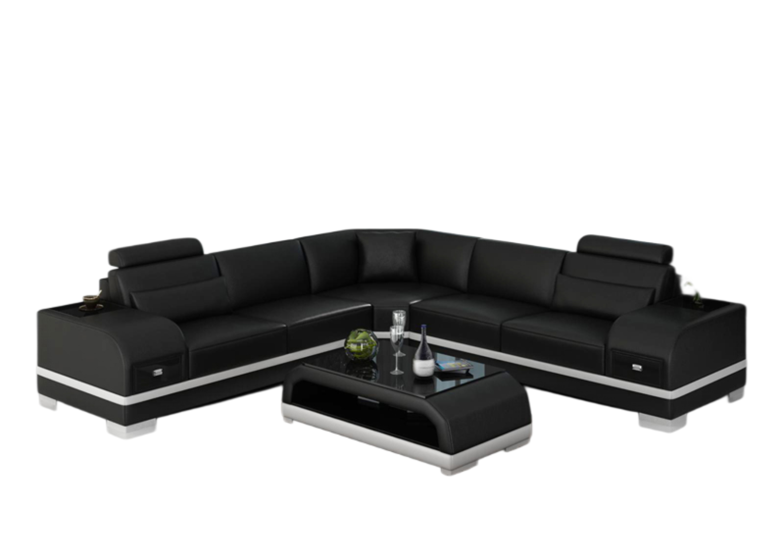 L-Shaped Leather Sectional Sofa With Storage