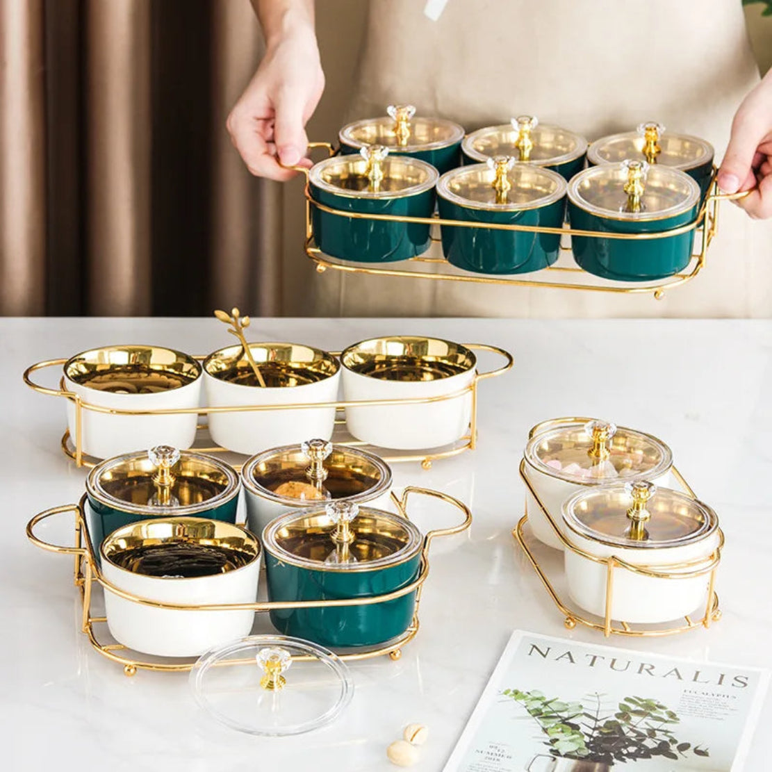 Ceramic Dry Fruit Bowl Set With Lid / Ruchi