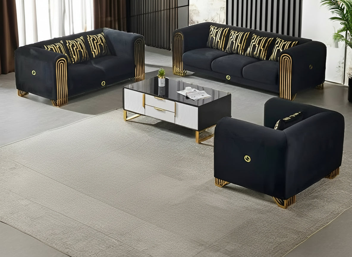 Modern Luxurious Black Velvet Sofa Set
