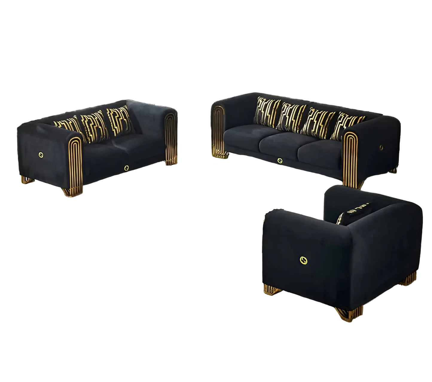 Modern Luxurious Black Velvet Sofa Set
