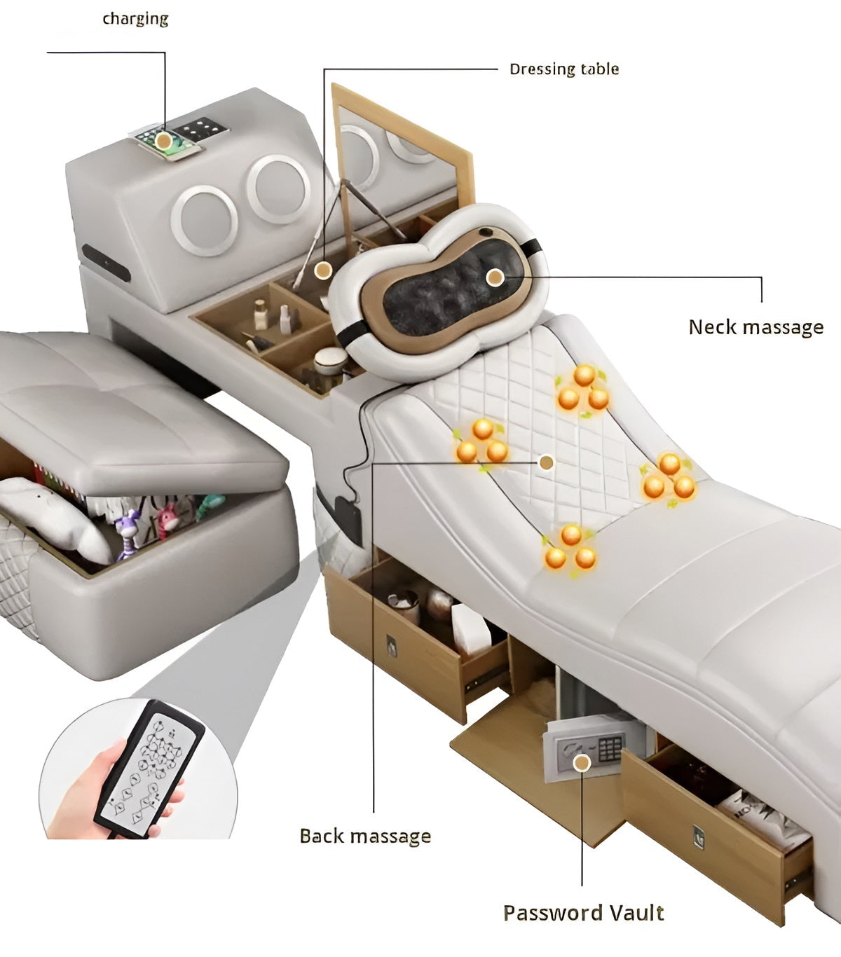 Multifunctional Smart Leather Bed With Massager / Ruchi