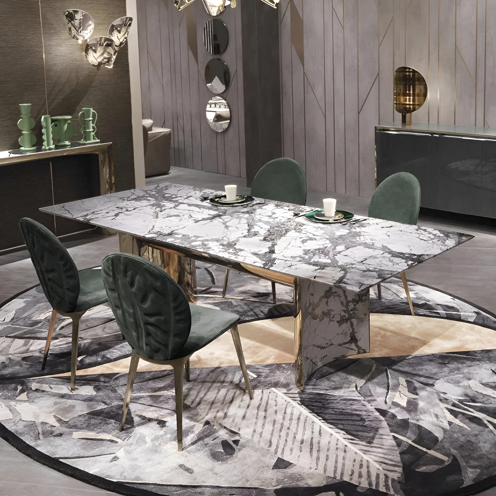 Rectangular Marble Dining Table Set With Bench