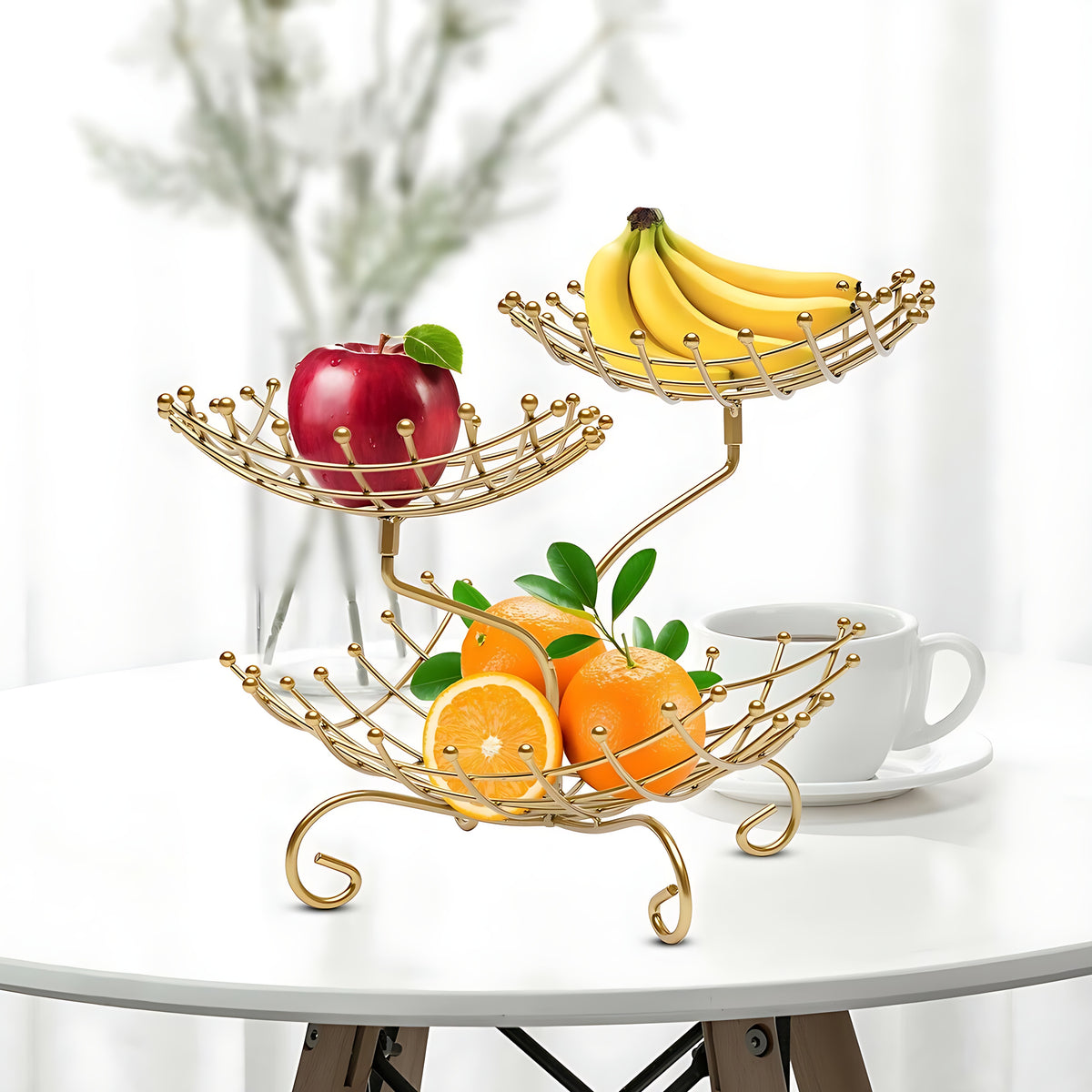 Multilayer Tray Grid Style Metal Fruit Basket Stand / Ruchi